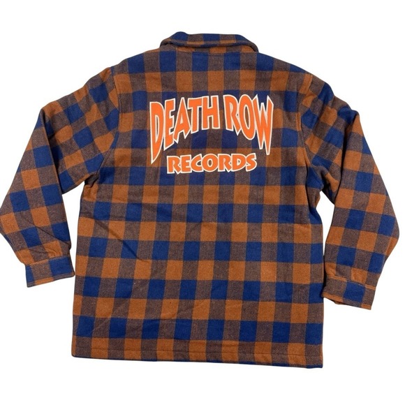 Death Row Records Flannel Jacket Mens XL Wool Blend Plaid Snoop Dogg Blue Orange